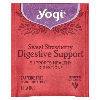 Yogi Tea, Digestive Support, Sweet Strawberry, Caffeine Free, 16 Tea Bags, 1.12 oz (32 g)