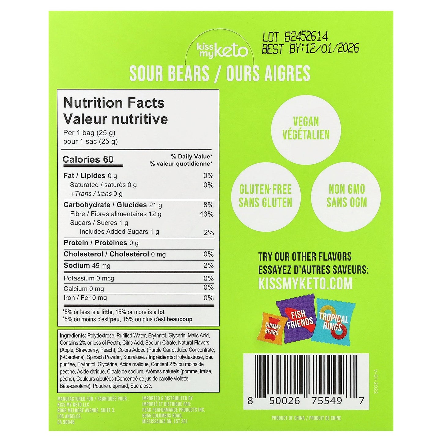 Kiss My Keto, Gummy Candy, Sour Bears, 8 Bags, 0.88 oz (25 g)