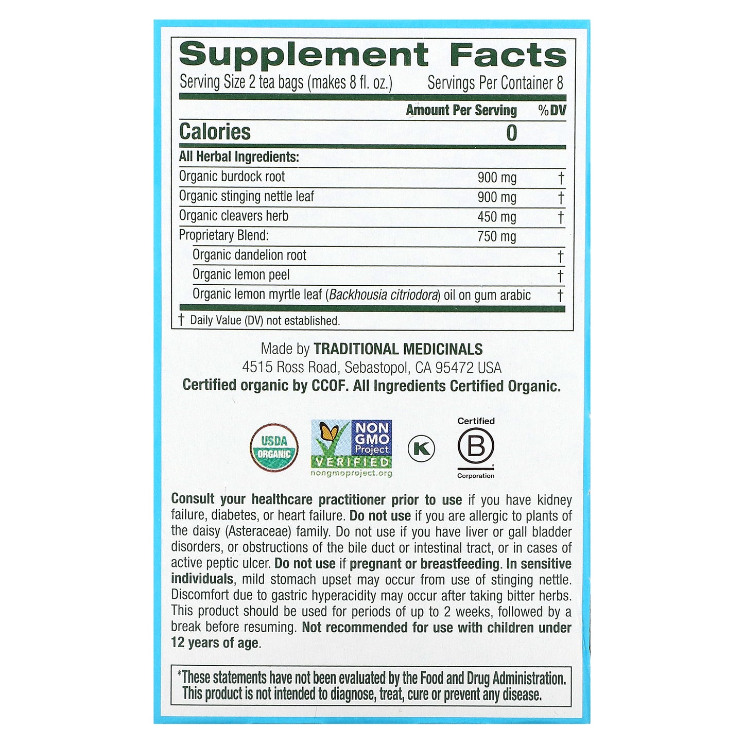 Traditional Medicinals, Organic EveryDay Detox®, Lemon, Caffeine Free, 16 Wrapped Tea Bags, 0.85 oz (24 g)