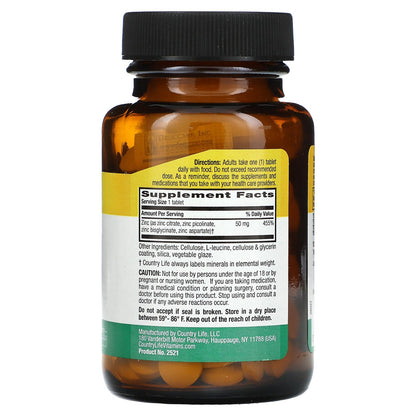 Country Life, Target-Mins, Zinc, 50 mg, 180 Tablets