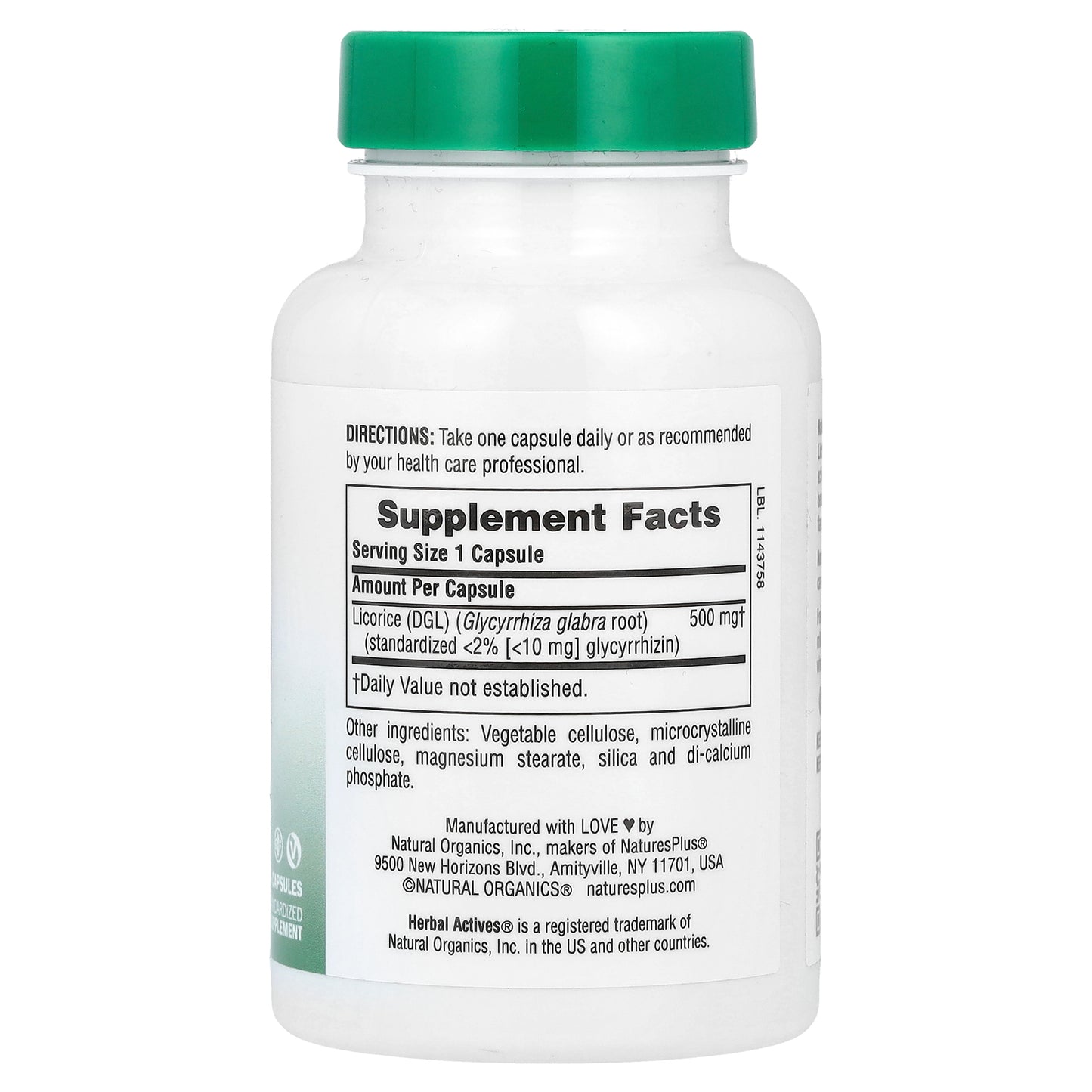 NaturesPlus, Herbal Actives, Licorice (DGL), 500 mg, 60 Capsules