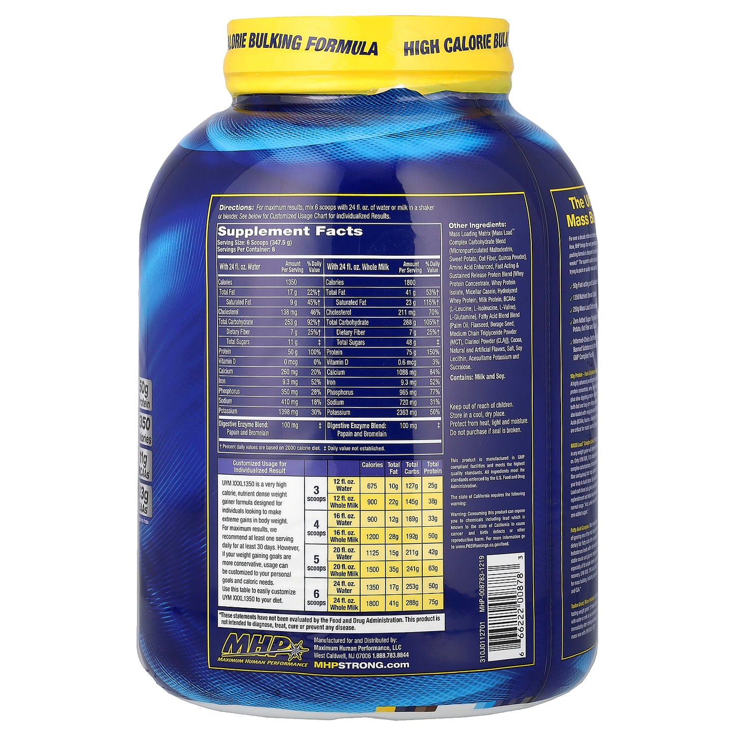 MHP, Up Your Mass XXXL 1350, Milk Chocolate, 6.12 lbs (2,780 g)