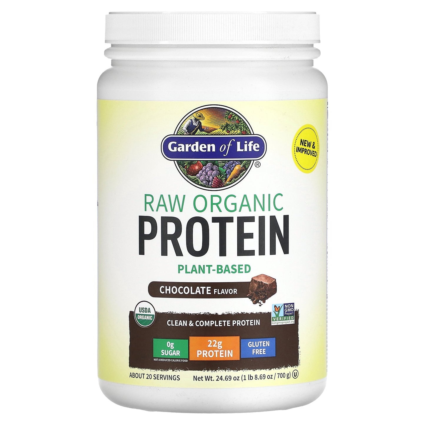 Garden of Life, RAW Organic Protein, Plant-Based, Chocolate, 24.69 oz (700 g)