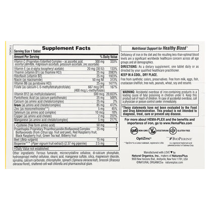 NaturesPlus, Hema-Plex®, Iron with Essential Nutrients for Healthy Red Blood Cells , 10 Slow Release Tablets