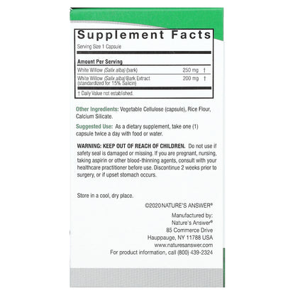 Nature's Answer, White Willow, 450 mg , 60 Vegetarian Capsules