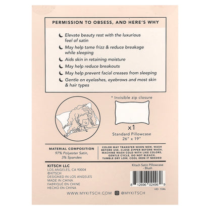 Kitsch, The Satin Pillowcase, Standard Size, Blush, 1 Pillowcase