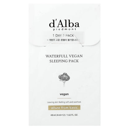 d'Alba, Waterfull Vegan Sleeping Pack, 12 Packs, 0.13 fl oz  (4 ml) Each