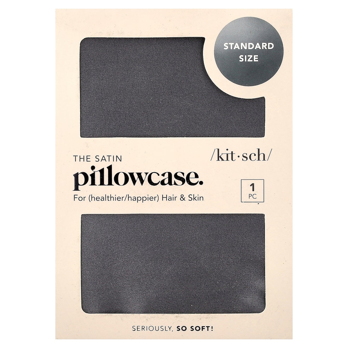 Kitsch, The Satin Pillowcase, Standard Size, Charcoal, 1 Pillowcase