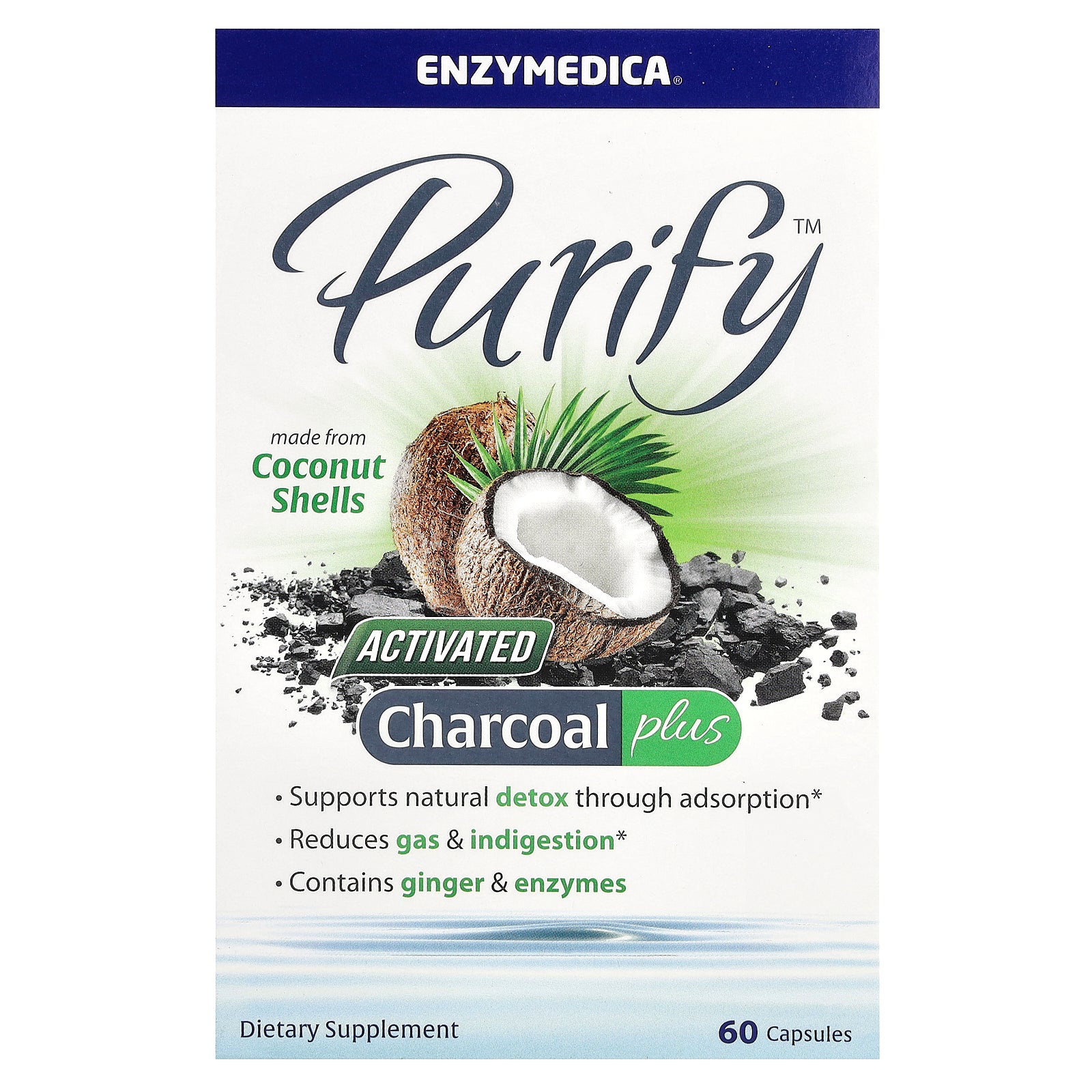 Enzymedica, Purify, Activated Charcoal Plus, 60 Capsules