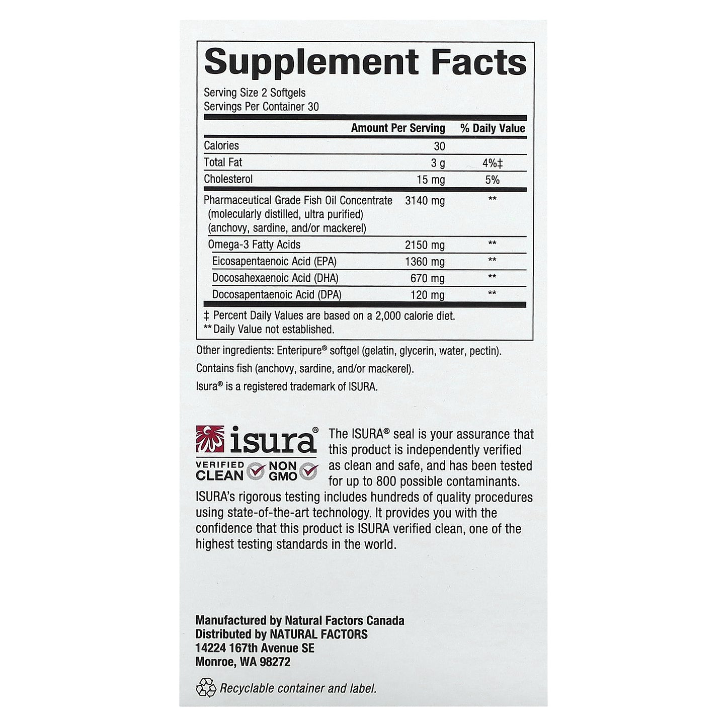 Natural Factors, RxOmega-3 Ultra Strength, 60 Softgels (1,075 mg per Softgel)