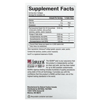 Natural Factors, RxOmega-3 Ultra Strength, 60 Softgels (1,075 mg per Softgel)