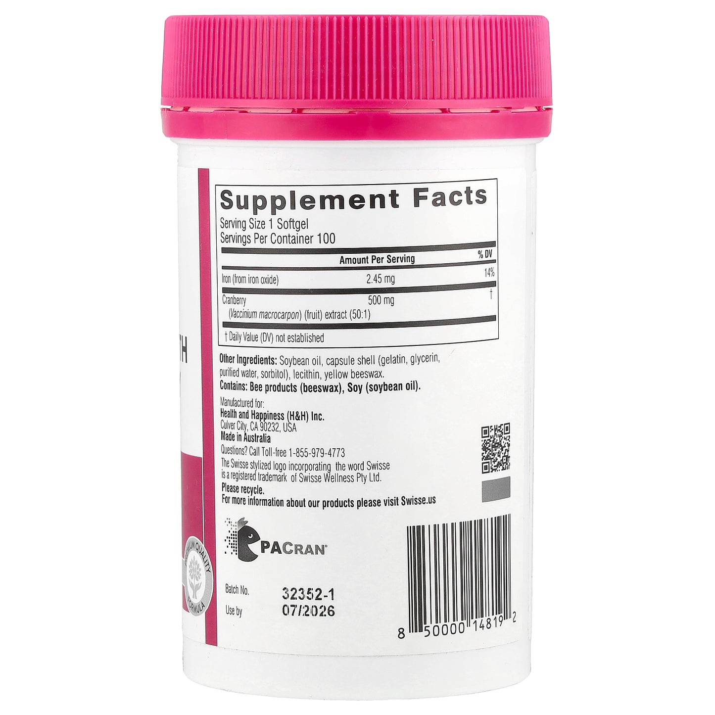 Swisse, Ultiboost®, High Strength Cranberry, 25,000 mg, 100 Softgels