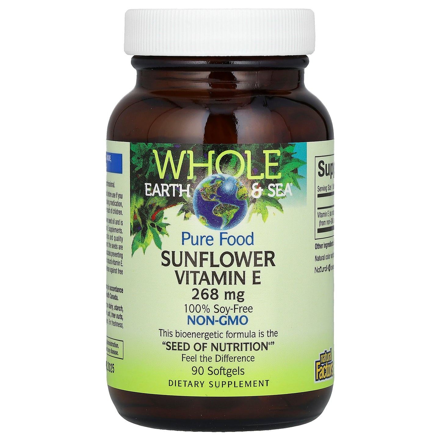 Natural Factors, Whole Earth & Sea®, Pure Food, Sunflower Vitamin E, 268 mg, 90 Softgels
