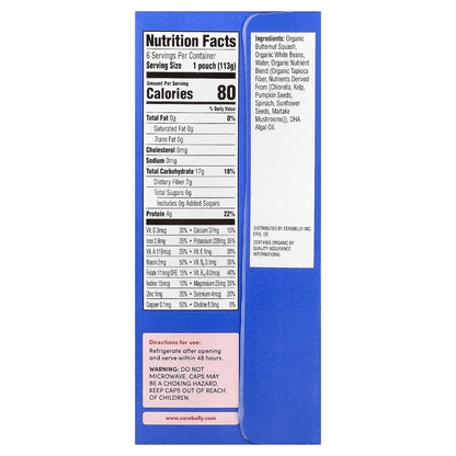 Cerebelly, Organic Puree, 6+ Months, Butternut Squash & White Bean, 6 Pouches, 4 oz (113 g) Each