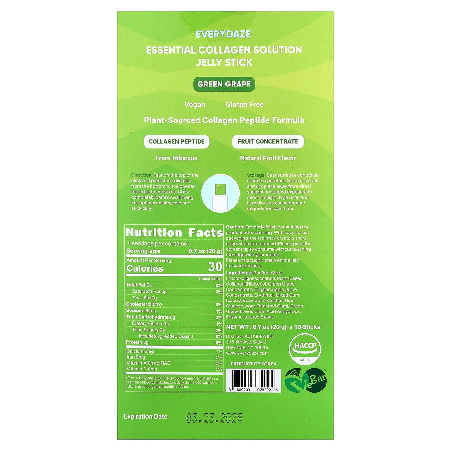 Everydaze, Essential Collagen Solution Jelly Stick, Green Grape, 10 Sticks, 0.7 oz (20 g) Each