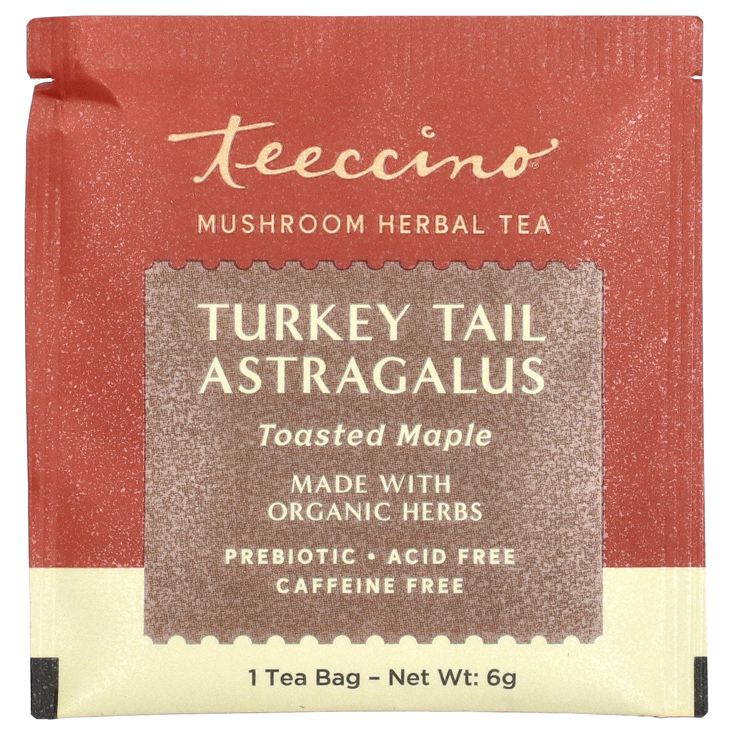 Teeccino, Mushroom Herbal Tea, Turkey Tail Astragalus, Toasted Maple, Caffeine Free, 10 Tea Bags, 2.12 oz (60 g)