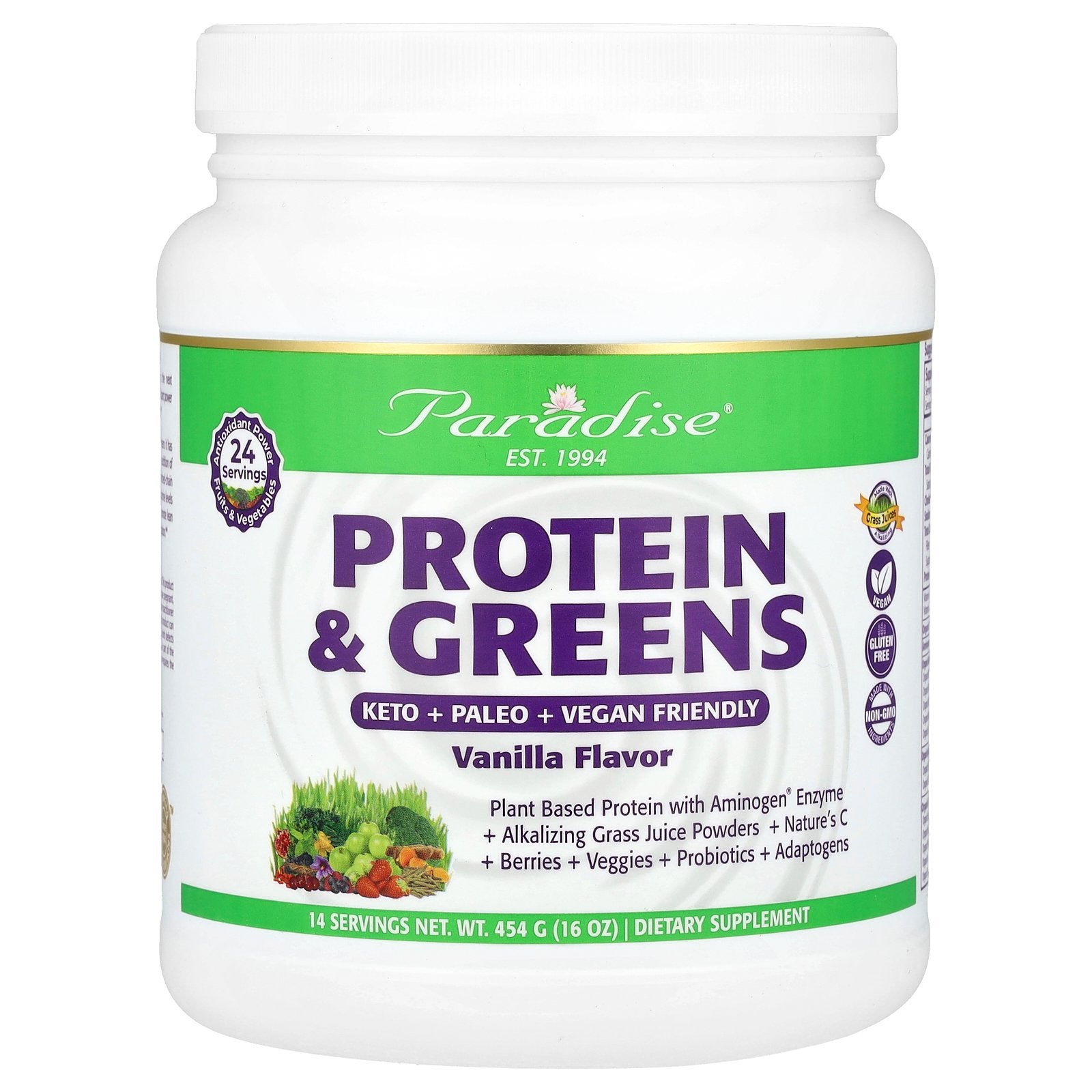 Paradise Herbs, Protein & Greens, Vanilla, 16 oz (454 g)