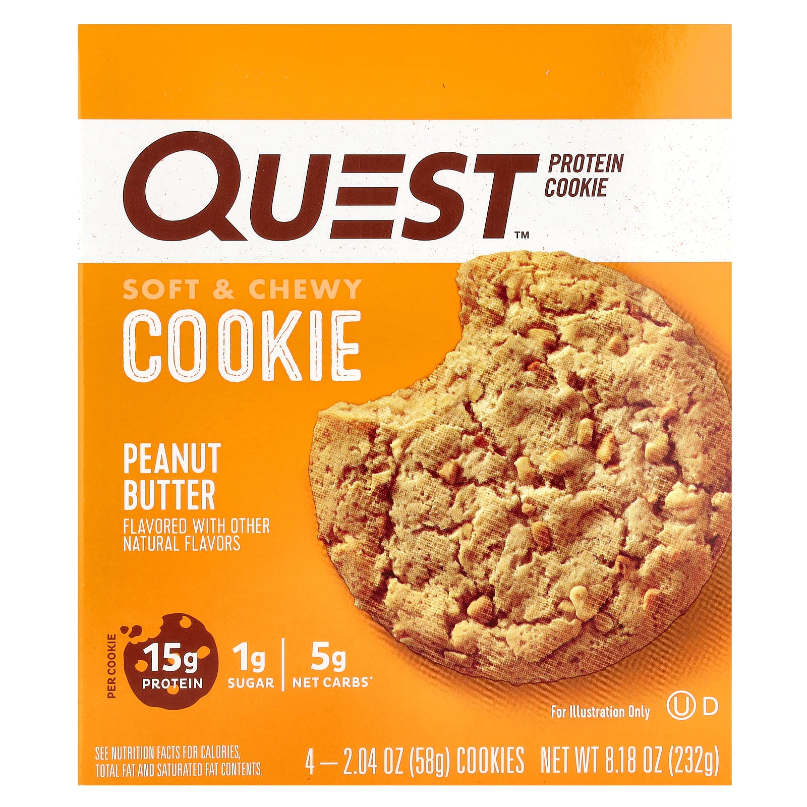 Quest Nutrition, Protein Cookie, Peanut Butter, 4 Cookies, 2.04 oz (58 g) Each