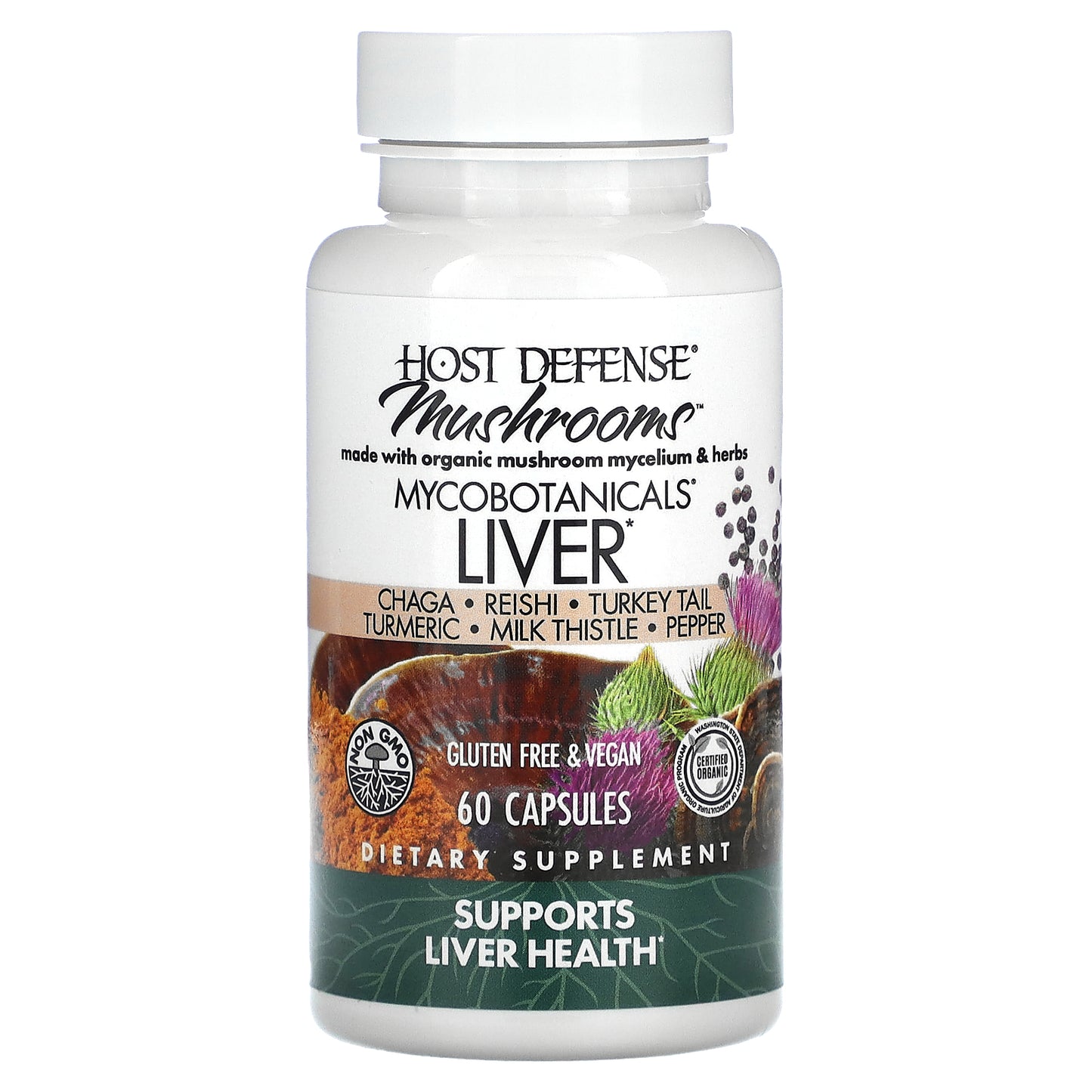 Host Defense, Mushrooms, MycoBotanicals, Liver, 60 Capsules