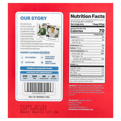 Shameless Snacks, Gummy Candy, Super Sour Blue Raspberry, 6 Bags, 1.8 oz (50 g) Each