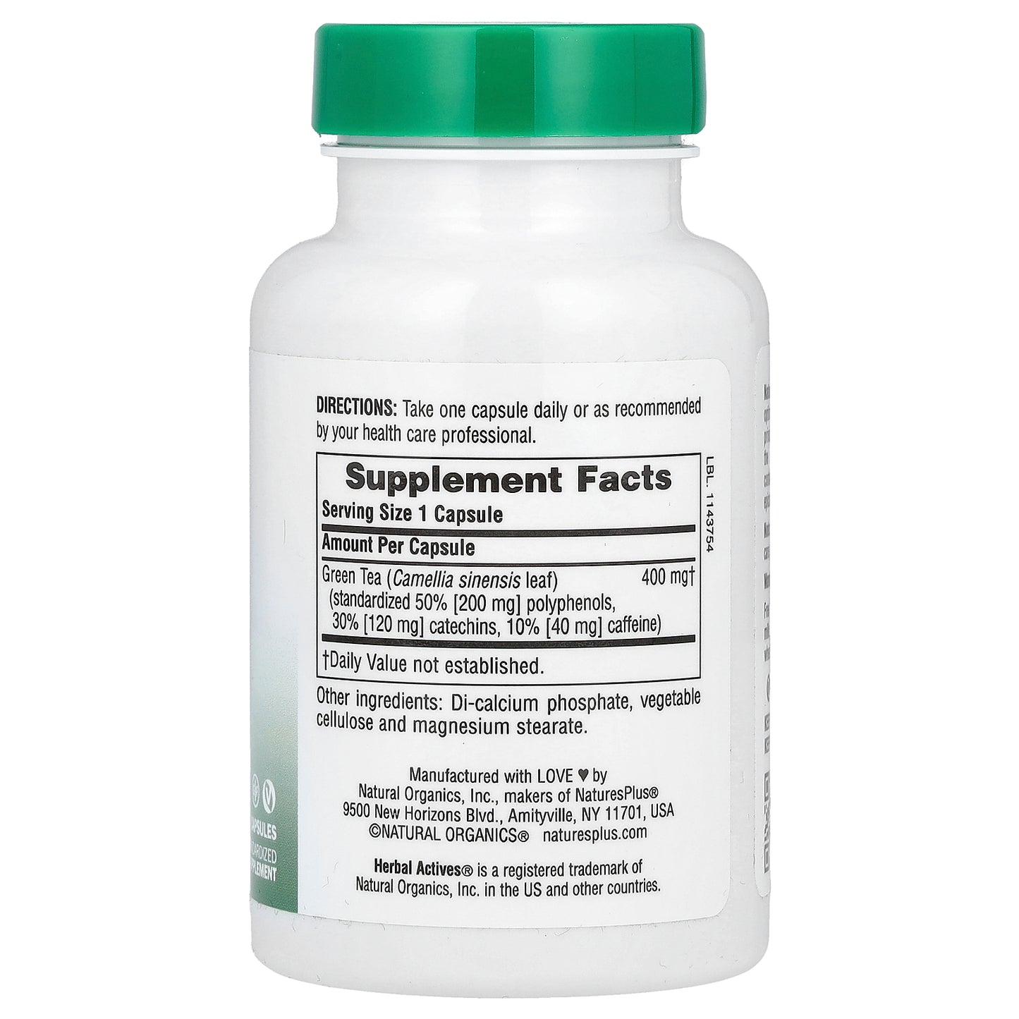 NaturesPlus, Herbal Actives, Green Tea, 400 mg, 60 Capsules