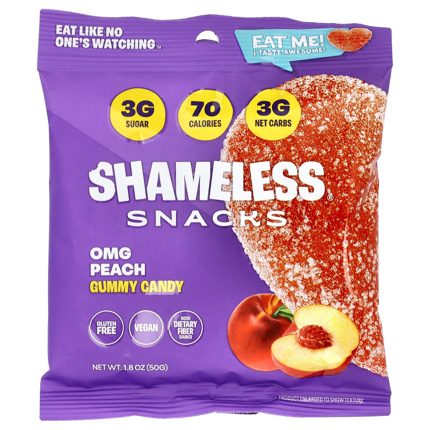 Shameless Snacks, Gummy Candy, OMG Peach, 6 Bags, 1.8 oz (50 g) Each