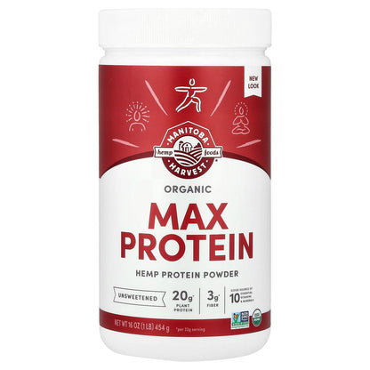 Manitoba Harvest, Organic Hemp Yeah!, Max Protein Powder,  Unsweetened, 1 lb (454 g)