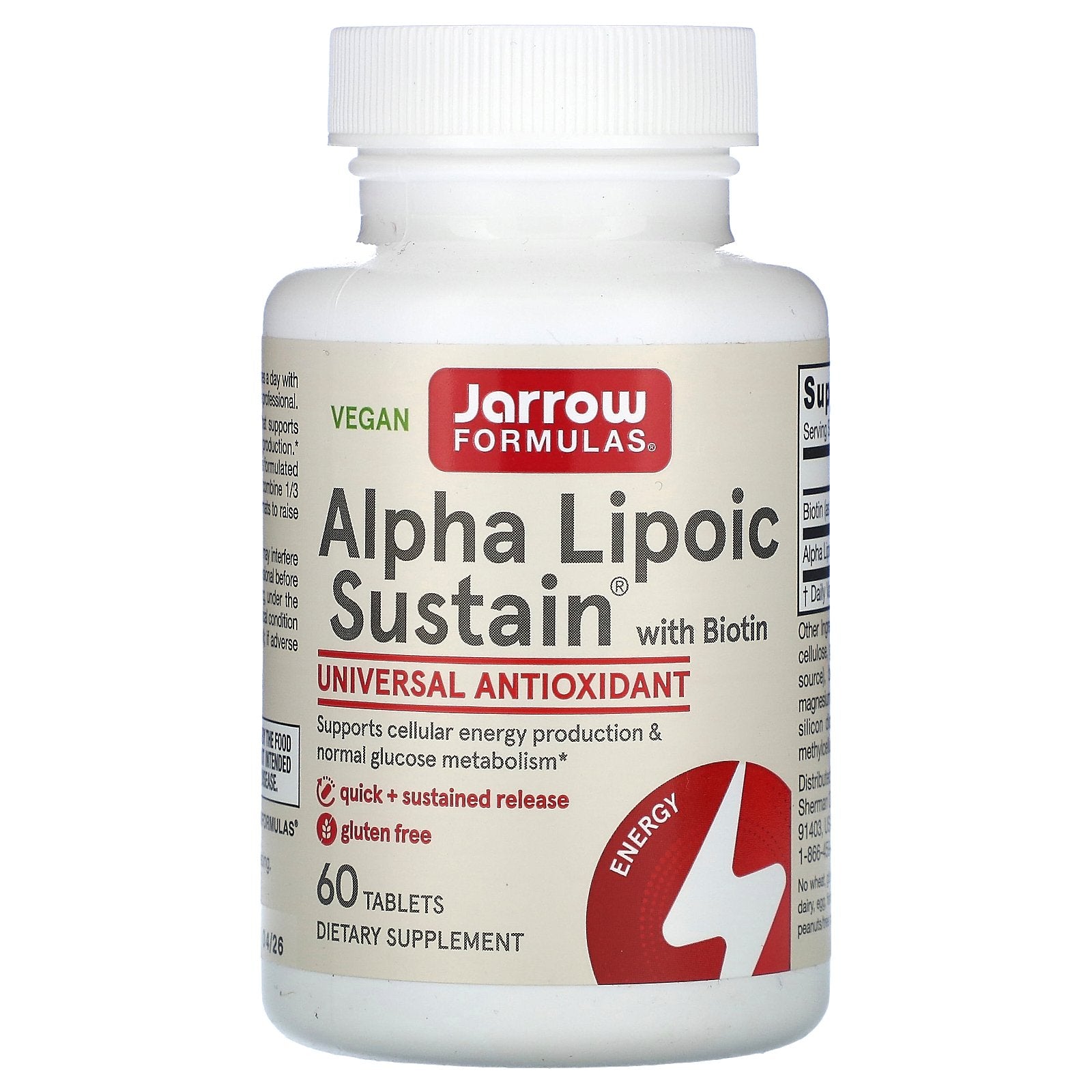 Jarrow Formulas, Alpha Lipoic Sustain with Biotin, 60 Tablets
