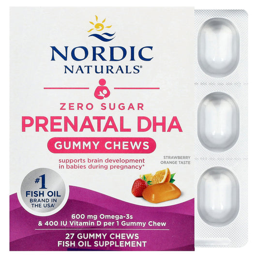 Nordic Naturals, Zero Sugar Prenatal DHA Gummies, Strawberry Orange, 27 Gummy Chews