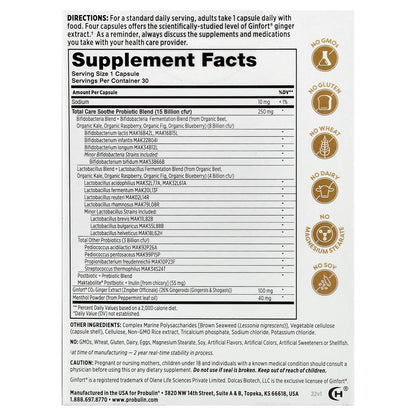 Probulin, Total Care Soothe Probiotic + Prebiotic & Postbiotic, 30 Capsules