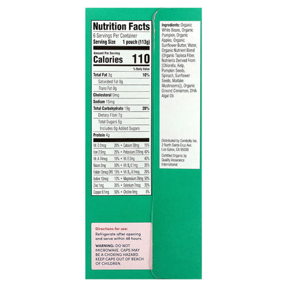 Cerebelly, Organic Baby Puree, White Bean, Pumpkin, Apple with Cinnamon, 6 Pouches, 4 oz (113 g) Each