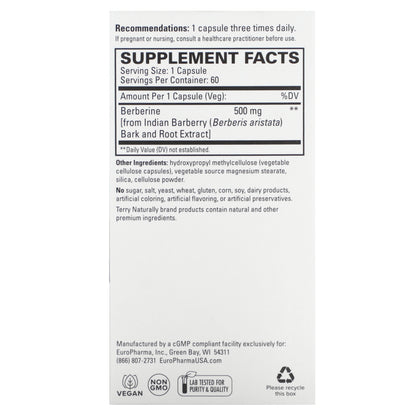 Terry Naturally, Berberine, 500 mg, 60 Capsules