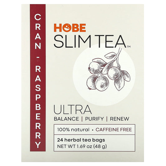 Hobe Labs, Ultra Slim Tea, Cran-Raspberry, Caffeine Free, 24 Herbal Tea Bags, 1.69 oz (48 g)