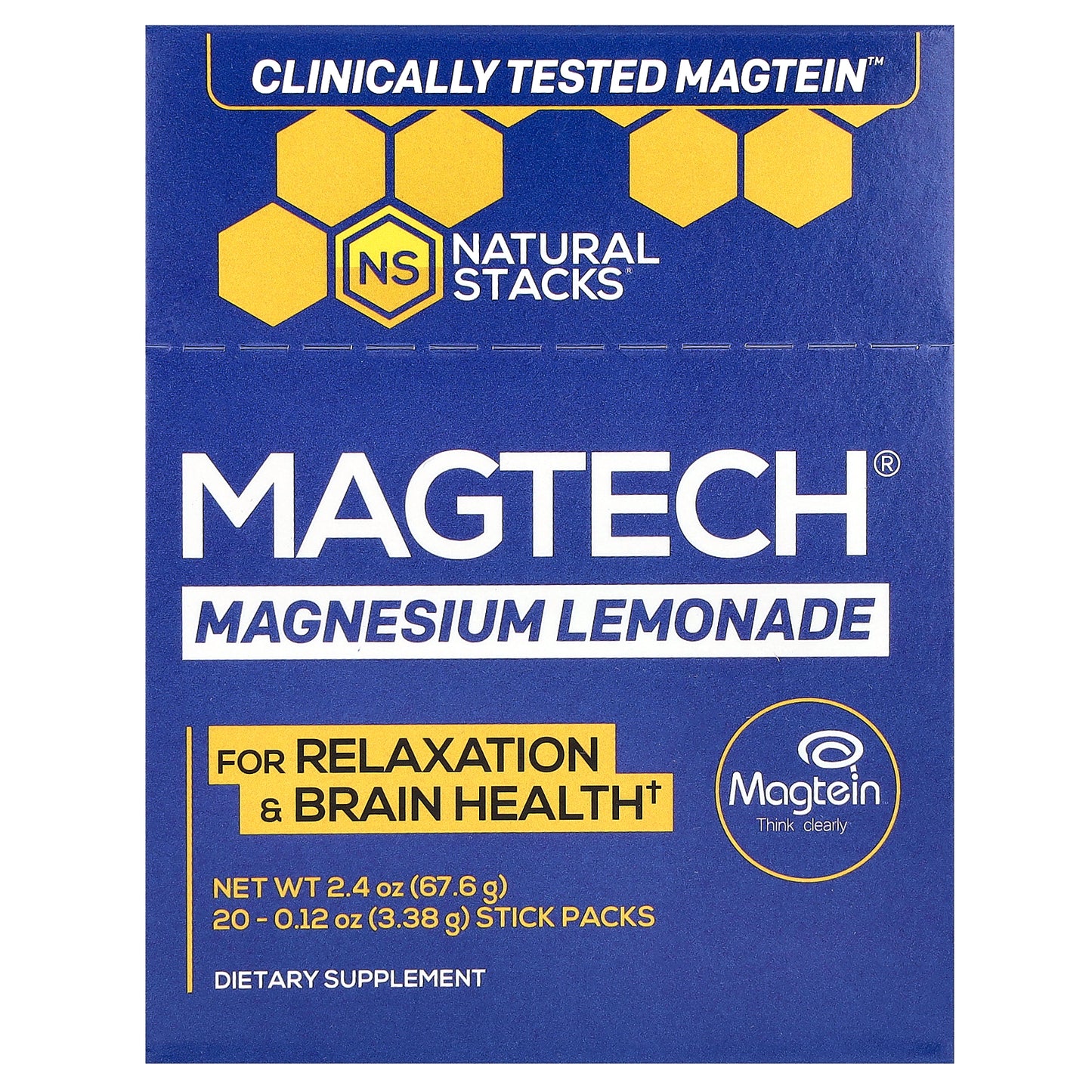 Natural Stacks, MagTech® Magnesium, Lemonade, 20 Stick Packs, 0.12 oz (3.38 g) Each