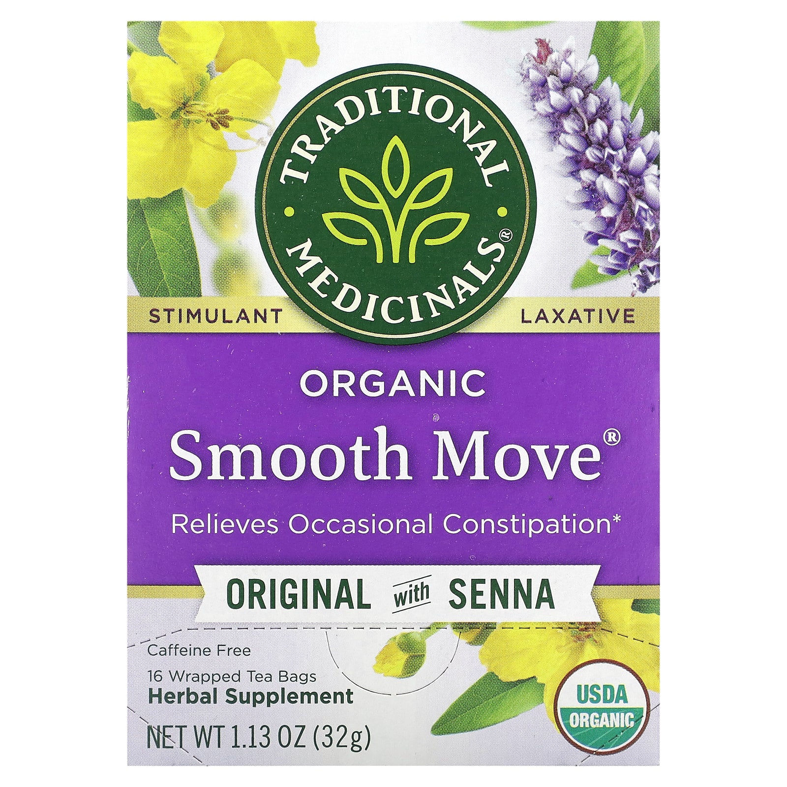 Traditional Medicinals, Organic Smooth Move, Original with Senna, Caffeine Free, 16 Wrapped Tea Bags, 1.13 oz (32 g)