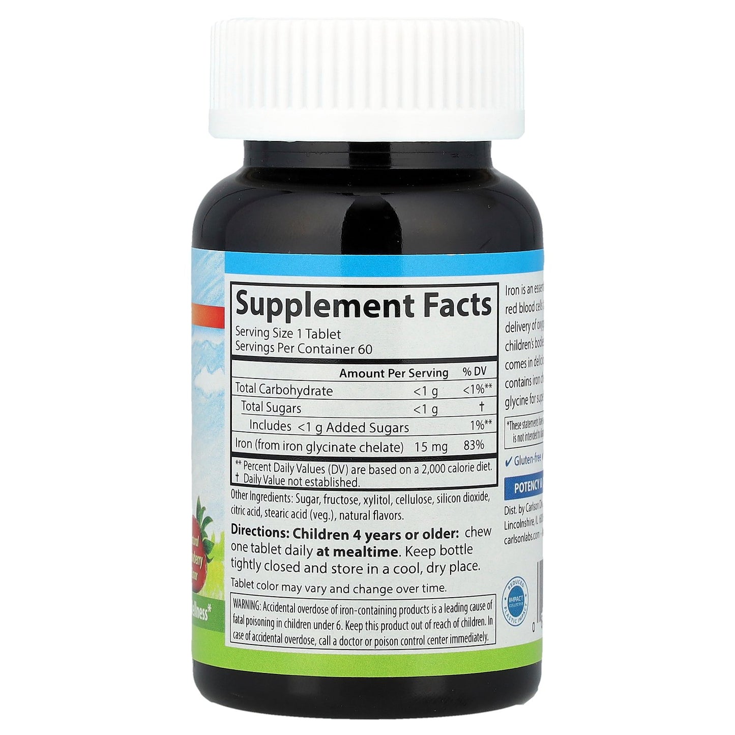 Carlson, Kid's, Chewable Iron, Natural Strawberry, 15 mg, 60 Tablets