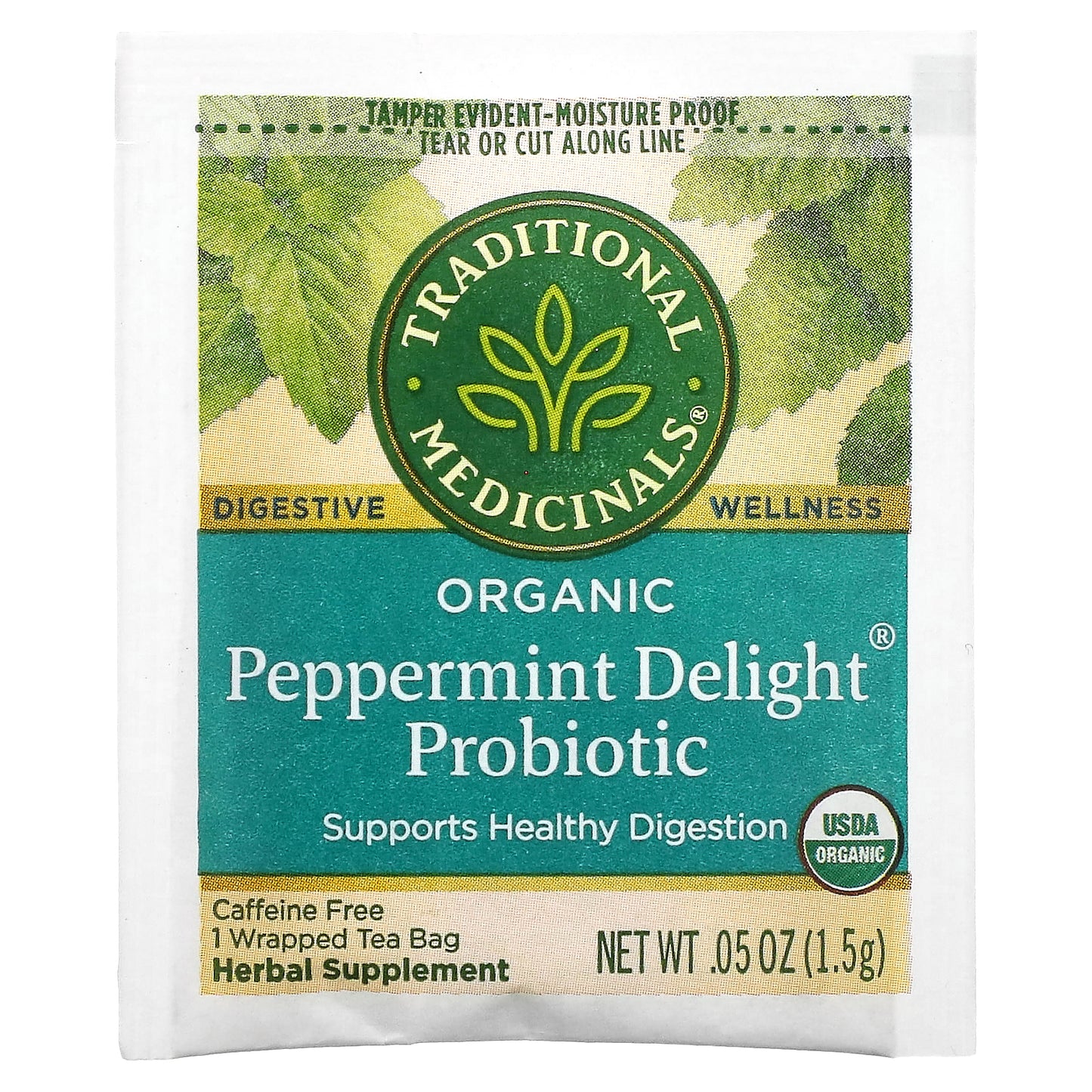 Traditional Medicinals, Organic Peppermint Delight Probiotic, Caffeine Free, 16 Wrapped Tea Bags, 0.85 oz (24 g)