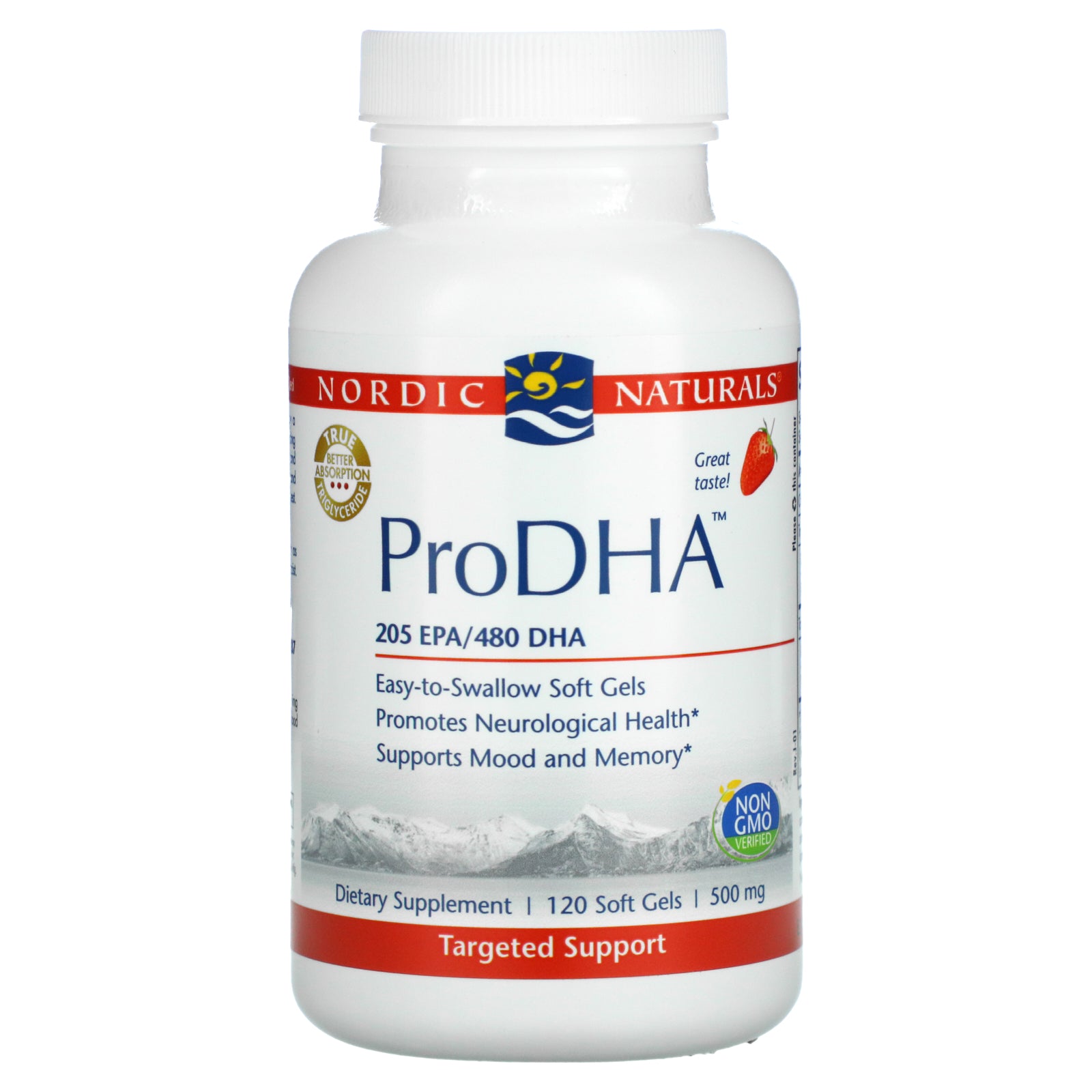 Nordic Naturals, ProDHA, Strawberry, 500 mg, 120 Soft Gels (250 mg per Soft Gel)