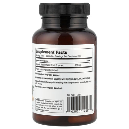 Sunfood, Black Maca, 800 mg, 90 Capsules