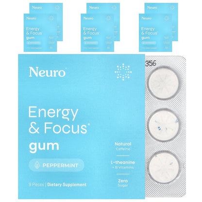 NeuroGum, Energy & Focus Gum, Peppermint, 6 Packs, 9 Pieces Each