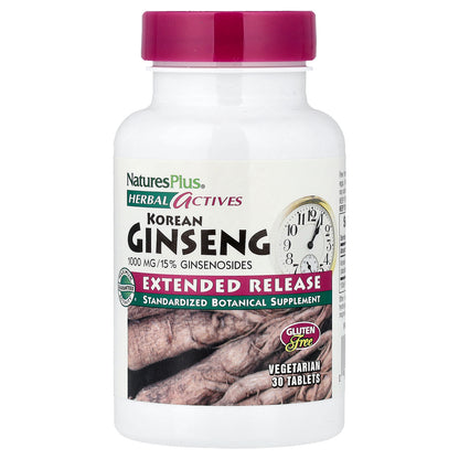 NaturesPlus, Herbal Actives, Korean Ginseng, Extended Release, 1,000 mg, 30 Tablets