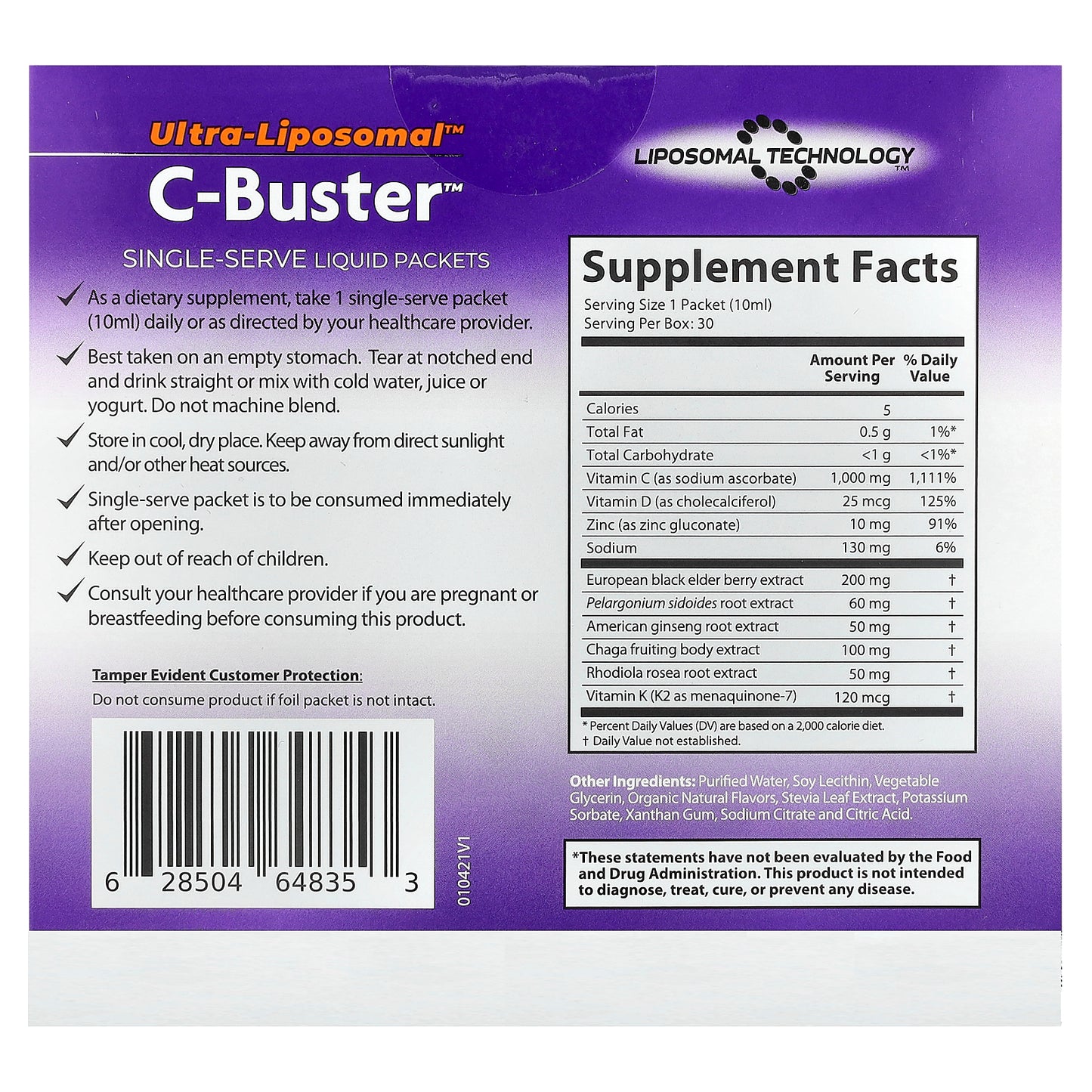 Aurora Nutrascience, Ultra-Liposomal™, C-Buster™, 30 Packets, 0.34 fl oz (10 ml) Each