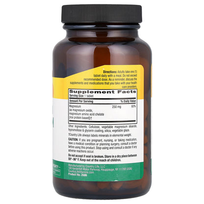 Country Life, Chelated Magnesium, 250 mg, 180 Tablets