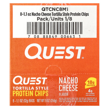 Quest Nutrition, Tortilla Style Protein Chips, Nacho Cheese, 8 Bags, 1.1 oz (32 g ) Each