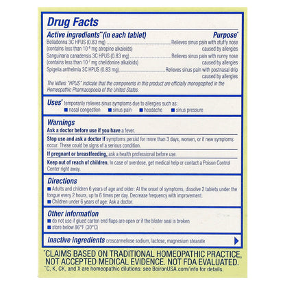 Boiron, SinusCalm® Allergy, Sinus Relief, Unflavored, 60 Meltaway Tablets