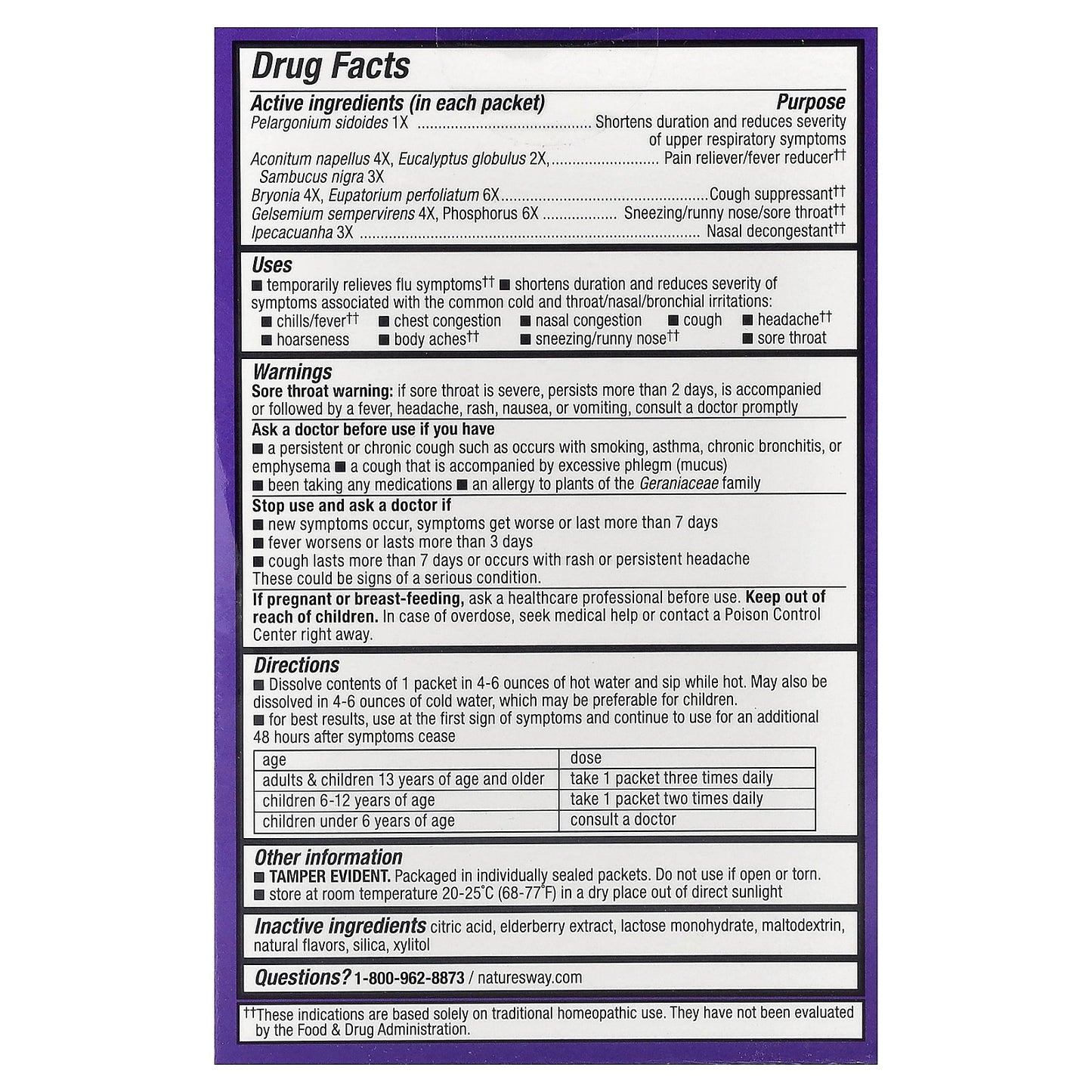 Nature's Way, Sambucus®, Cold + Flu Relief, Elderberry Hot Drink, Ages 6+, Lemon, 10 Packets, 0.186 oz (5.3 g) Each