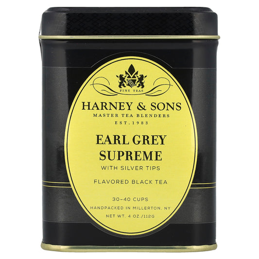 Harney & Sons, Black Tea, Earl Grey Supreme with Silver Tips, 4 oz (112 g)