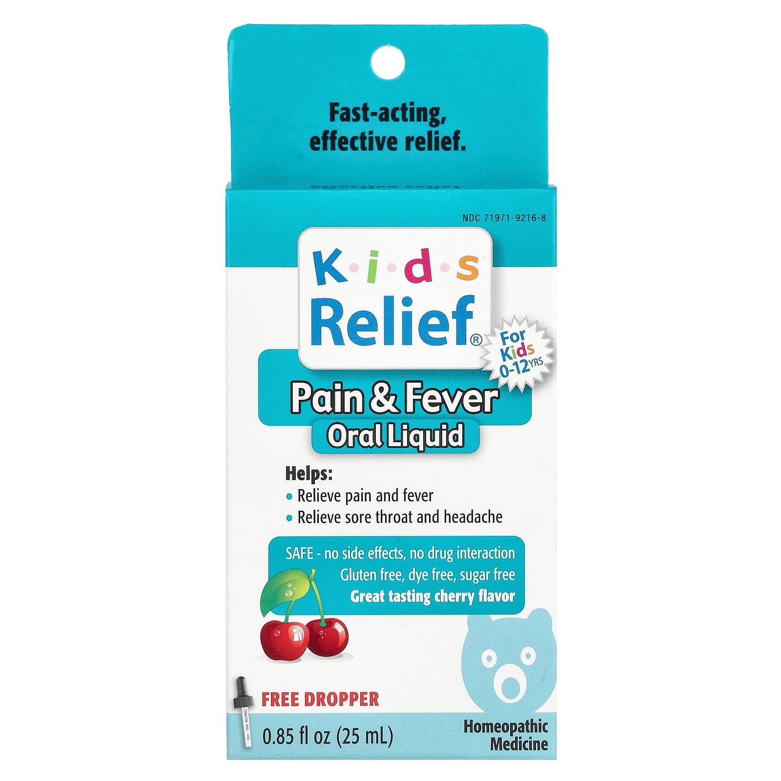 Homeolab USA, Kids Relief, Pain & Fever Oral Liquid, For Kids 0-12 Yrs, Cherry, 0.85 fl oz (25 ml)