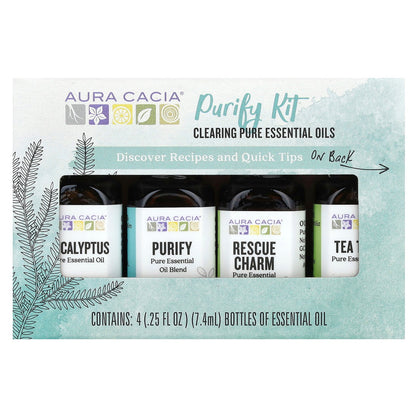 Aura Cacia, Purify Kit, Clearing Pure Essential Oils, 4 Bottles, 0.25 fl oz (7.4 ml) Each