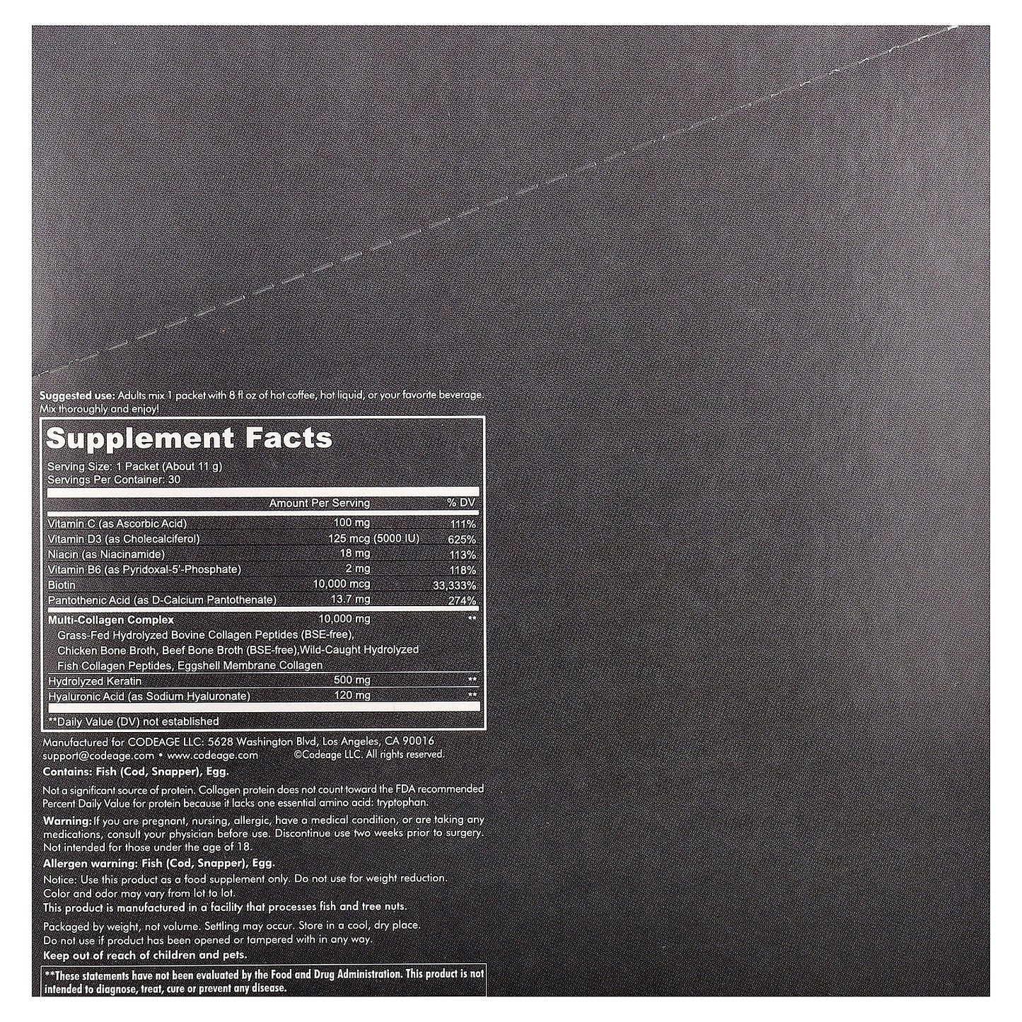 Codeage, Multi Collagen Peptides, Platinum, Unflavored, 30 Packets, 0.38 oz (11 g) Each